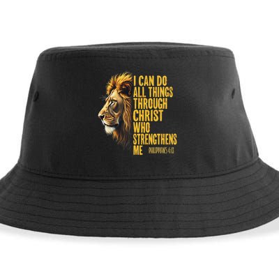 Philippians 413 Religious Lion Strengthens Christian  Sustainable Bucket Hat