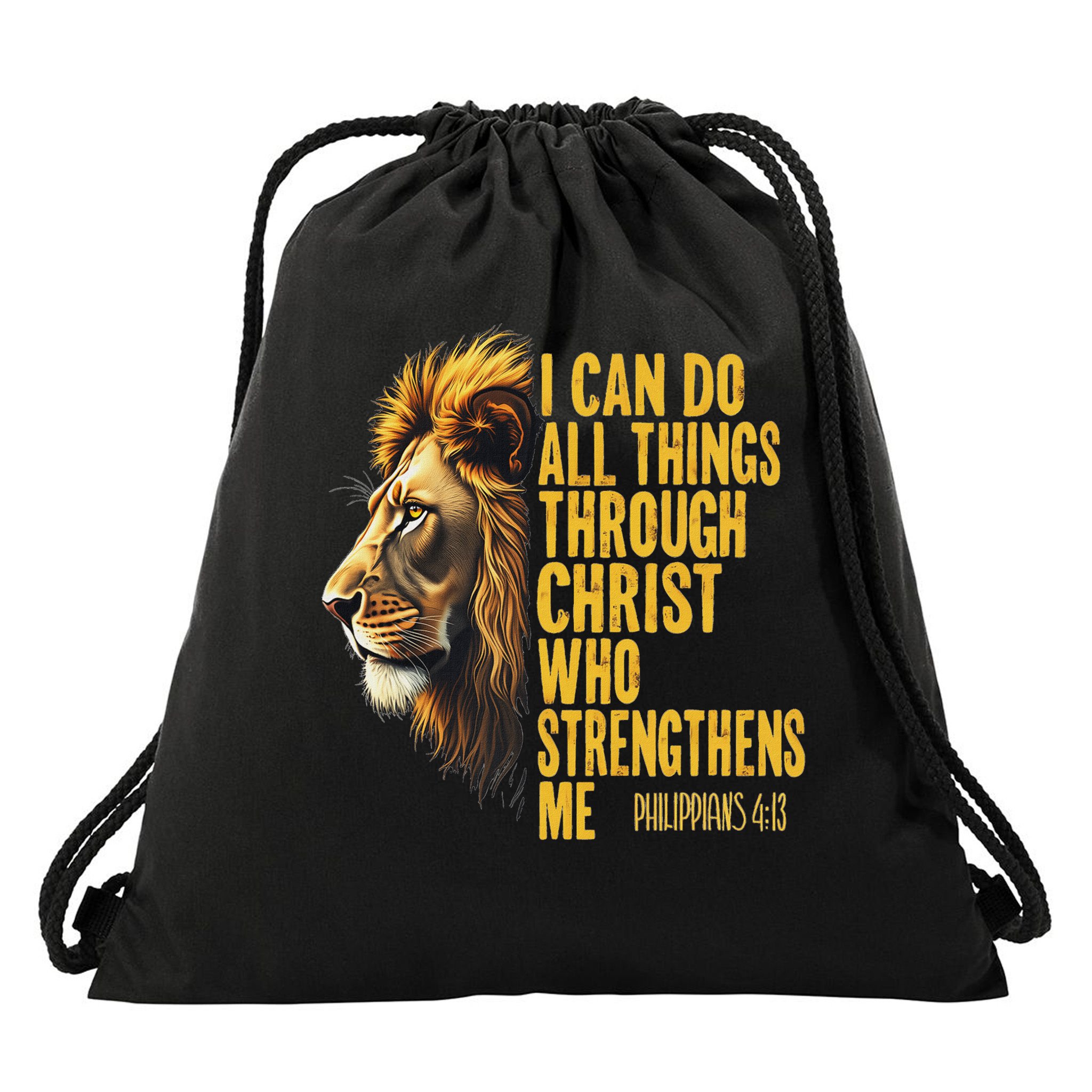 Philippians 413 Religious Lion Strengthens Christian  Drawstring Bag