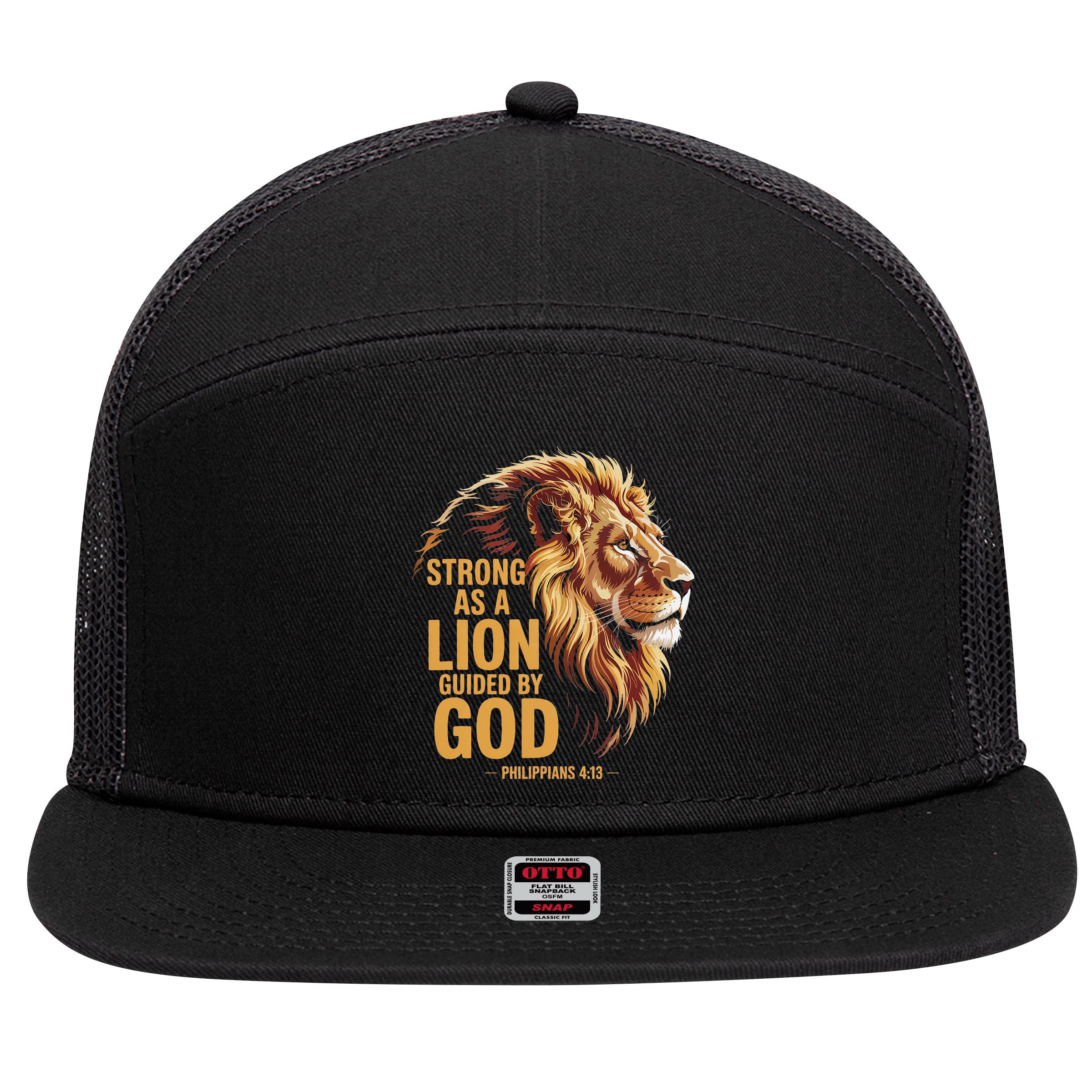 Philippians 413 Religious Lion Strengthens Christian 7 Panel Mesh Trucker Snapback Hat