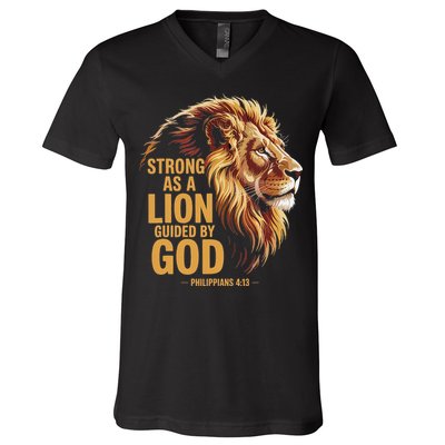 Philippians 413 Religious Lion Strengthens Christian V-Neck T-Shirt
