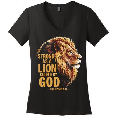 Philippians 413 Religious Lion Strengthens Christian Women's V-Neck T-Shirt