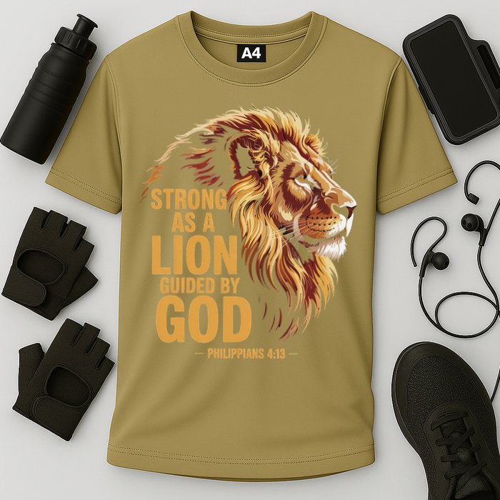 Philippians 413 Religious Lion Strengthens Christian Cooling Performance Crew T-Shirt