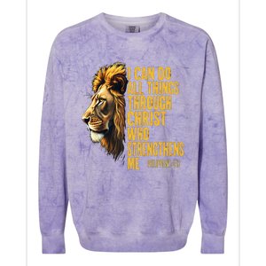 Philippians 413 Religious Lion Strengthens Christian 0haldo Colorblast Crewneck Sweatshirt