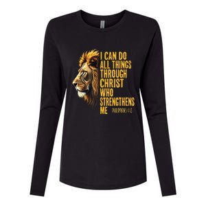 Philippians 413 Religious Lion Strengthens Christian 0haldo Womens Cotton Relaxed Long Sleeve T-Shirt