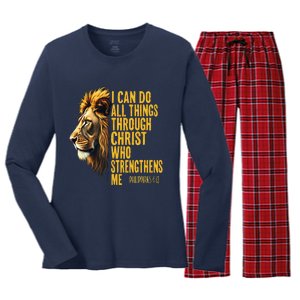 Philippians 413 Religious Lion Strengthens Christian 0haldo Women's Long Sleeve Flannel Pajama Set 