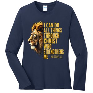 Philippians 413 Religious Lion Strengthens Christian 0haldo Ladies Long Sleeve Shirt