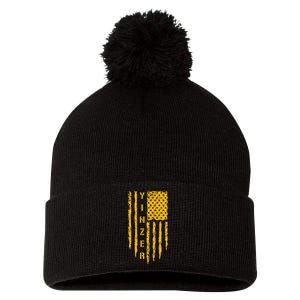 Pittsburgh 412 Steel City Yinzer Flag Pom Pom 12in Knit Beanie