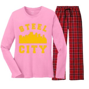 Pittsburgh 412 Steel City Skyline Pennsylvania Home Pride Women's Long Sleeve Flannel Pajama Set 