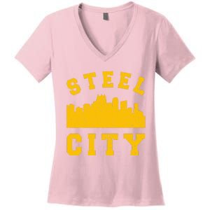 Pittsburgh 412 Steel City Skyline Pennsylvania Home Pride Women's V-Neck T-Shirt