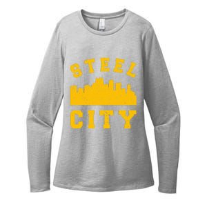 Pittsburgh 412 Steel City Skyline Pennsylvania Home Pride Womens CVC Long Sleeve Shirt