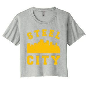 Pittsburgh 412 Steel City Skyline Pennsylvania Home Pride Women's Crop Top Tee