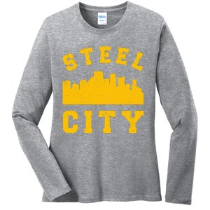 Pittsburgh 412 Steel City Skyline Pennsylvania Home Pride Ladies Long Sleeve Shirt