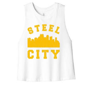 Pittsburgh 412 Steel City Skyline Pennsylvania Home Pride Women's Racerback Cropped Tank