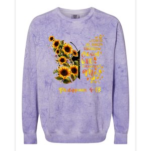 Philippians 4:13 Sunflower Butterfly Faith Christian Bible Gift Colorblast Crewneck Sweatshirt