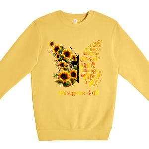 Philippians 4:13 Sunflower Butterfly Faith Christian Bible Gift Premium Crewneck Sweatshirt