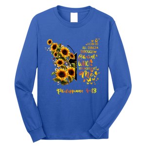 Philippians 4:13 Sunflower Butterfly Faith Christian Bible Gift Long Sleeve Shirt