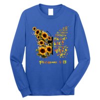 Philippians 4:13 Sunflower Butterfly Faith Christian Bible Gift Long Sleeve Shirt