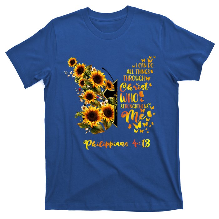 Philippians 4:13 Sunflower Butterfly Faith Christian Bible Gift T-Shirt