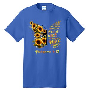 Philippians 4:13 Sunflower Butterfly Faith Christian Bible Gift Tall T-Shirt