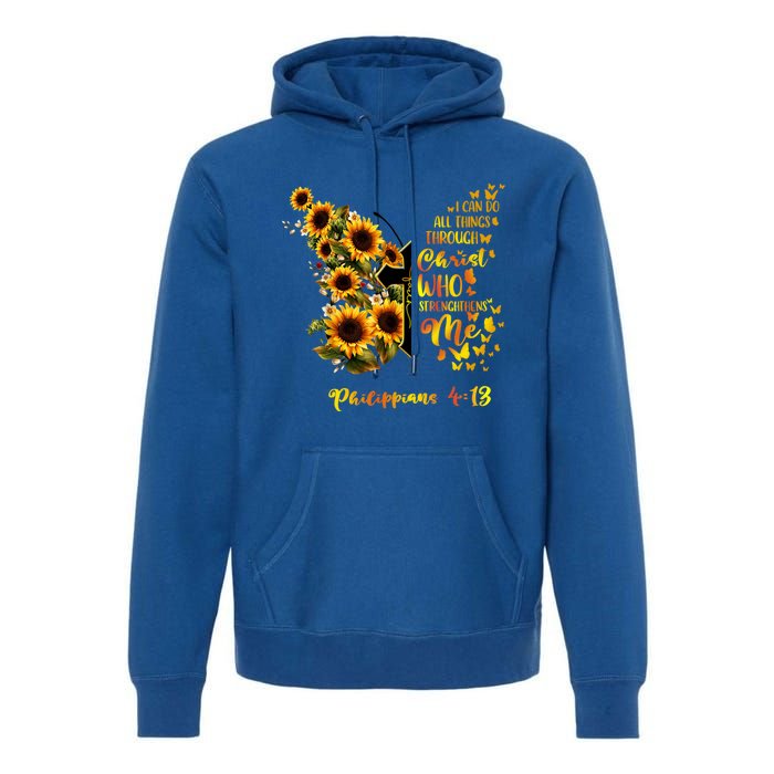 Philippians 4:13 Sunflower Butterfly Faith Christian Bible Gift Premium Hoodie