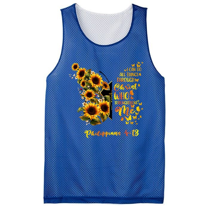 Philippians 4:13 Sunflower Butterfly Faith Christian Bible Gift Mesh Reversible Basketball Jersey Tank