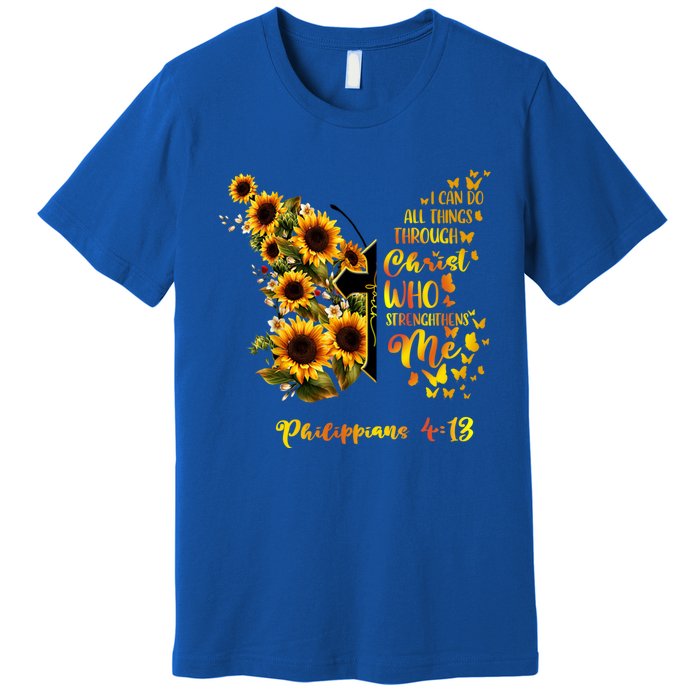 Philippians 4:13 Sunflower Butterfly Faith Christian Bible Gift Premium T-Shirt