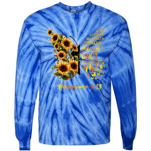 Philippians 4:13 Sunflower Butterfly Faith Christian Bible Gift Tie-Dye Long Sleeve Shirt