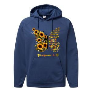 Philippians 4:13 Sunflower Butterfly Faith Christian Bible Gift Performance Fleece Hoodie