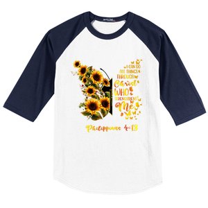 Philippians 4:13 Sunflower Butterfly Faith Christian Bible Gift Baseball Sleeve Shirt