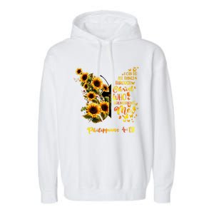 Philippians 4:13 Sunflower Butterfly Faith Christian Bible Gift Garment-Dyed Fleece Hoodie