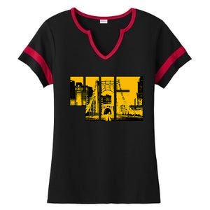 Pittsburgh 412 Steel City Skyline Pennsylvania Home Pride Ladies Halftime Notch Neck Tee