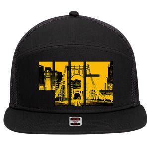 Pittsburgh 412 Steel City Skyline Pennsylvania Home Pride 7 Panel Mesh Trucker Snapback Hat