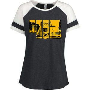 Pittsburgh 412 Steel City Skyline Pennsylvania Home Pride Enza Ladies Jersey Colorblock Tee