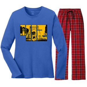 Pittsburgh 412 Steel City Skyline Pennsylvania Home Pride Women's Long Sleeve Flannel Pajama Set 