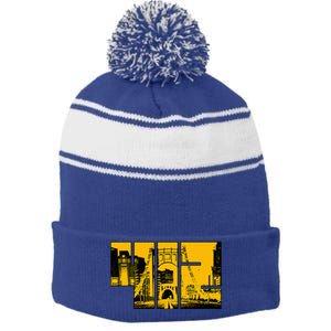 Pittsburgh 412 Steel City Skyline Pennsylvania Home Pride Stripe Pom Pom Beanie