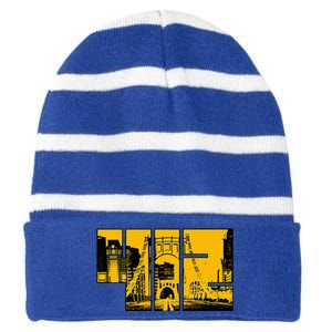 Pittsburgh 412 Steel City Skyline Pennsylvania Home Pride Striped Beanie with Solid Band