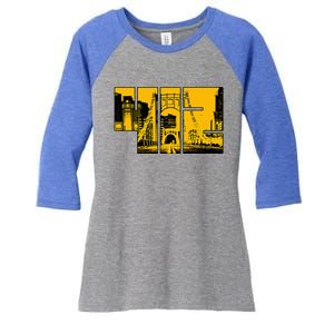 Pittsburgh 412 Steel City Skyline Pennsylvania Home Pride Women's Tri-Blend 3/4-Sleeve Raglan Shirt