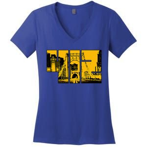 Pittsburgh 412 Steel City Skyline Pennsylvania Home Pride Women's V-Neck T-Shirt