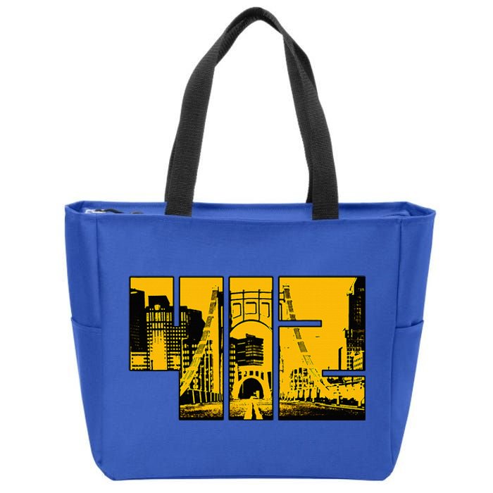 Pittsburgh 412 Steel City Skyline Pennsylvania Home Pride Zip Tote Bag