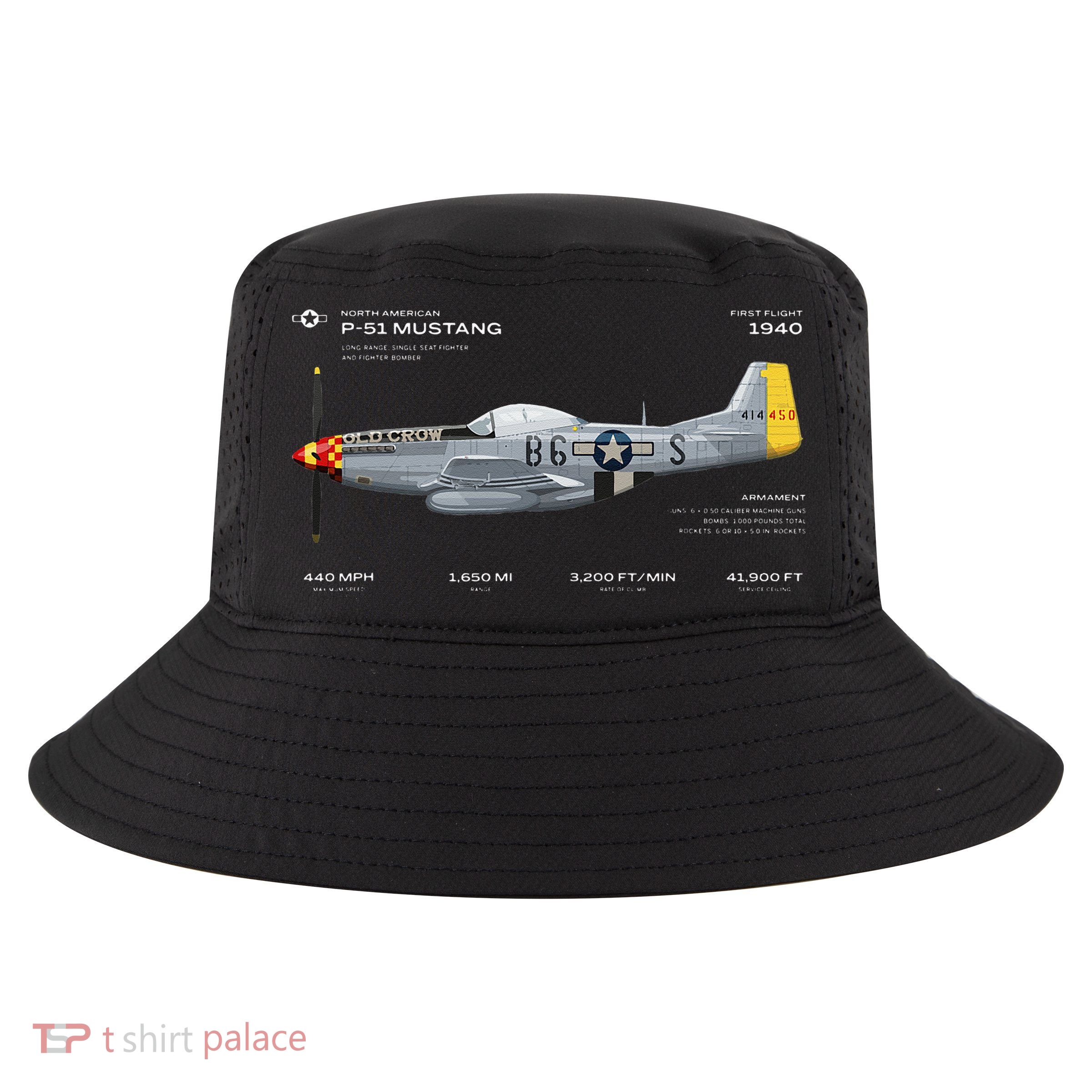 P 51 Mustang WWII Airplane Historic War Bird Fighter Cool Comfort Performance Bucket Hat