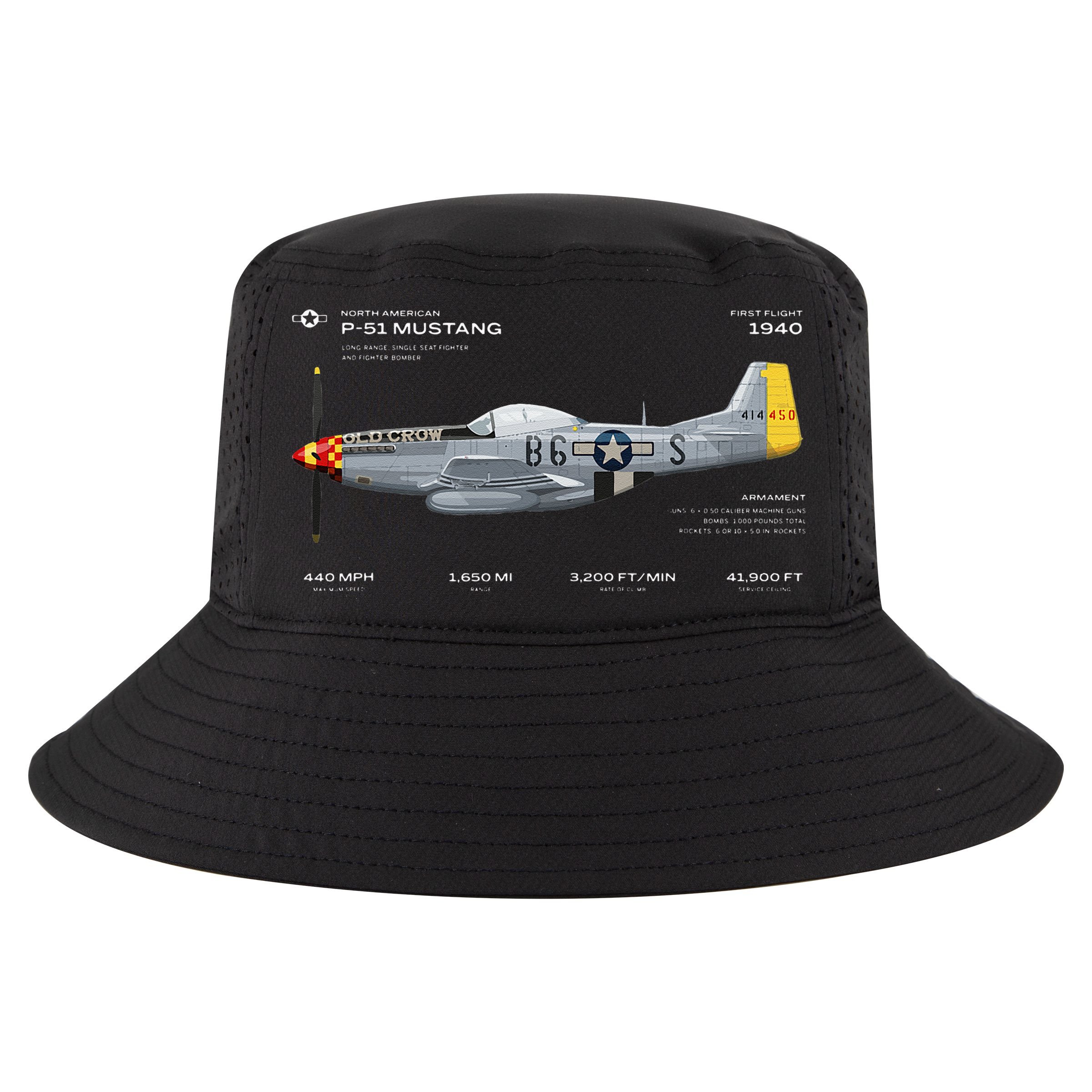 P 51 Mustang WWII Airplane Historic War Bird Fighter Cool Comfort Performance Bucket Hat