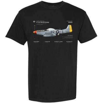 P 51 Mustang WWII Airplane Historic War Bird Fighter Garment-Dyed Heavyweight T-Shirt