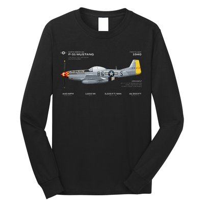 P 51 Mustang WWII Airplane Historic War Bird Fighter Long Sleeve Shirt