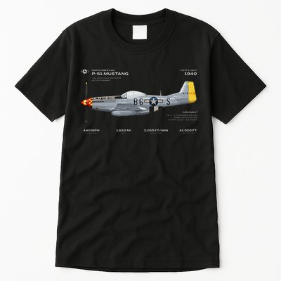 P 51 Mustang WWII Airplane Historic War Bird Fighter Tall T-Shirt