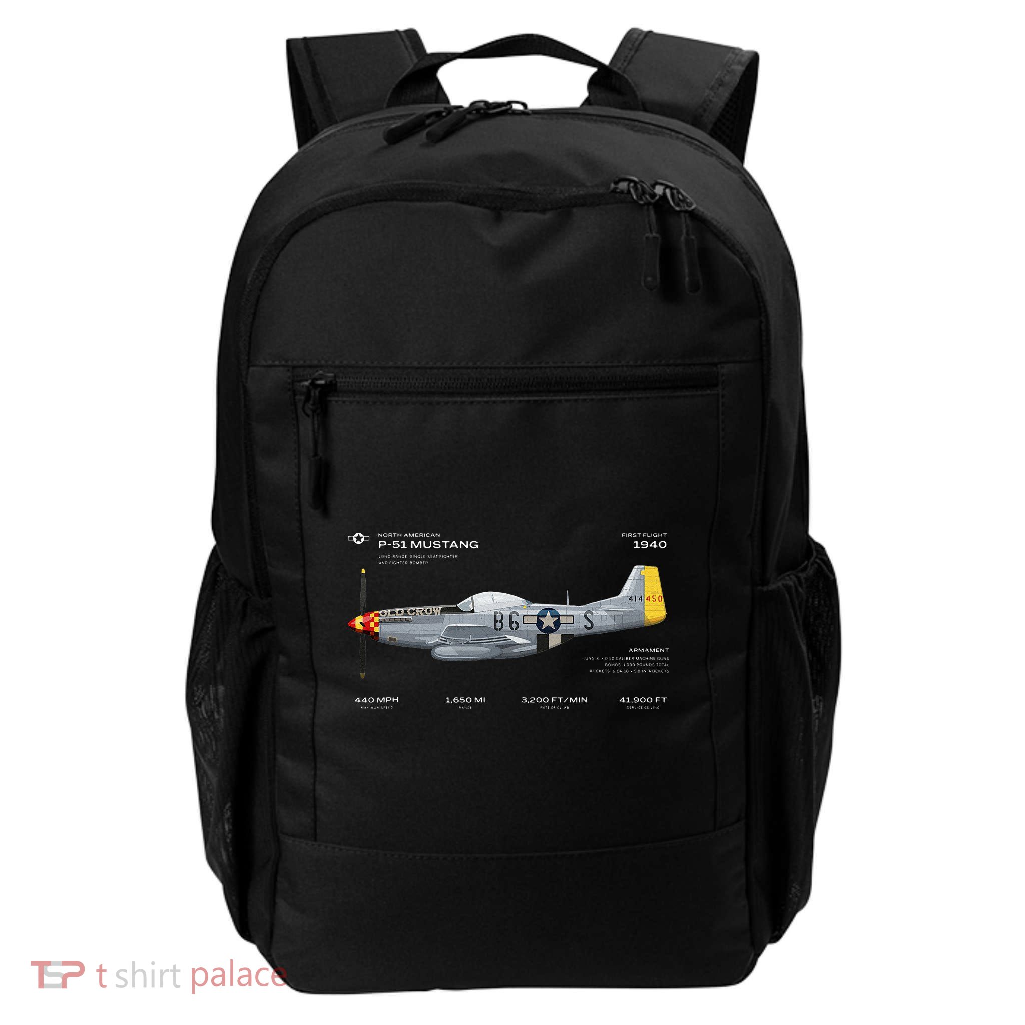 P 51 Mustang WWII Airplane Historic War Bird Fighter Daily Commute Backpack