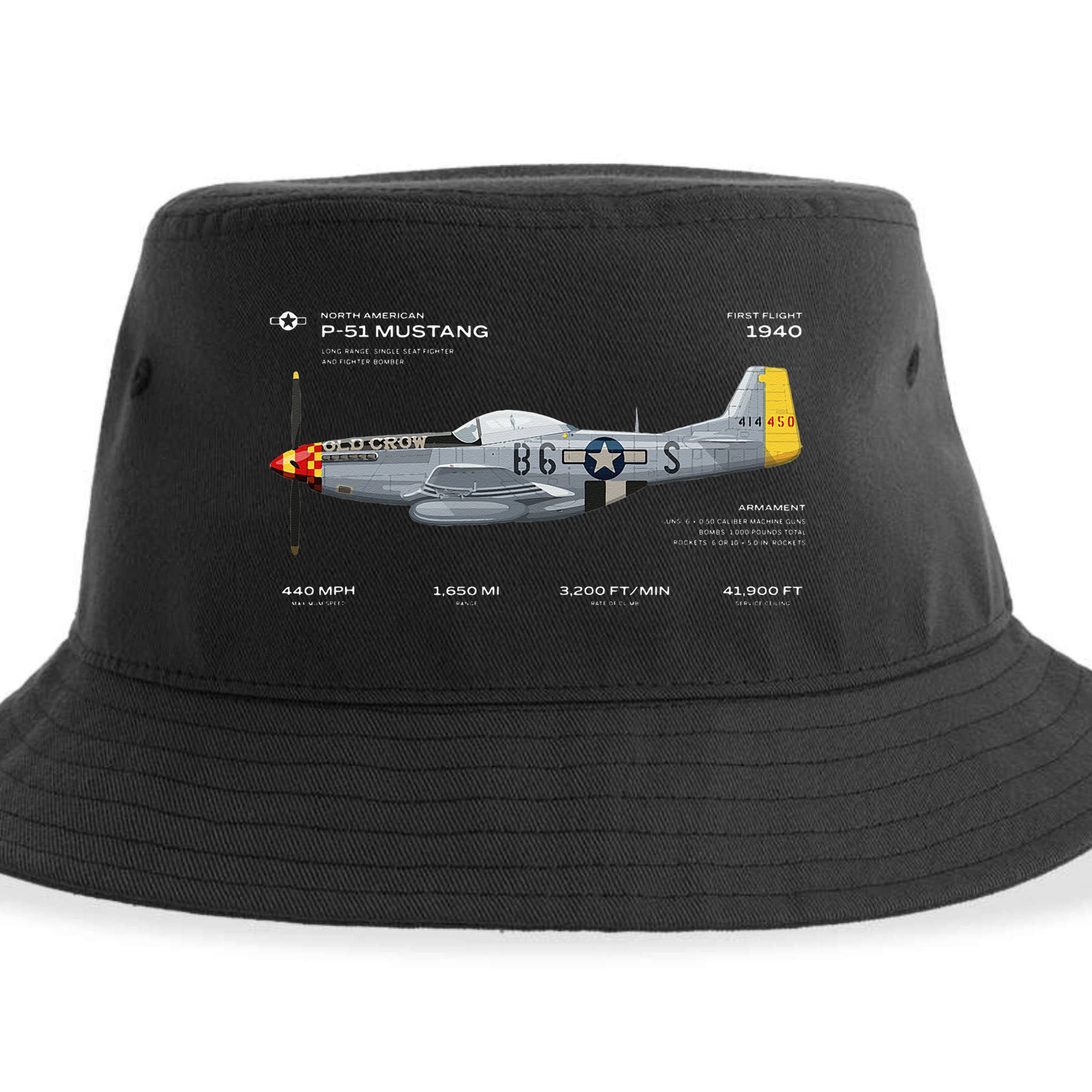 P 51 Mustang WWII Airplane Historic War Bird Fighter Sustainable Bucket Hat