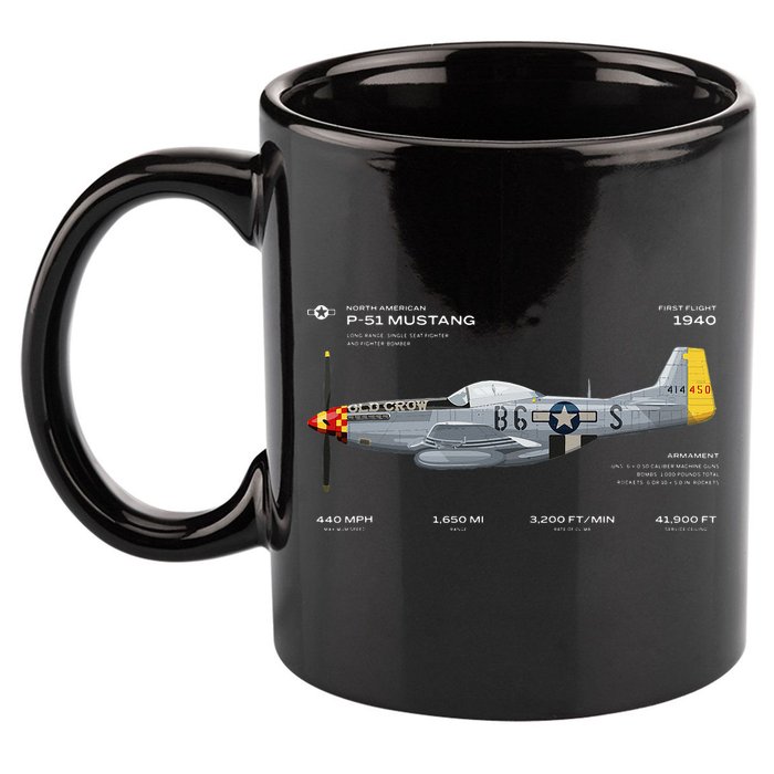 P 51 Mustang WWII Airplane Historic War Bird Fighter 11oz C Handle Ceramic Mug
