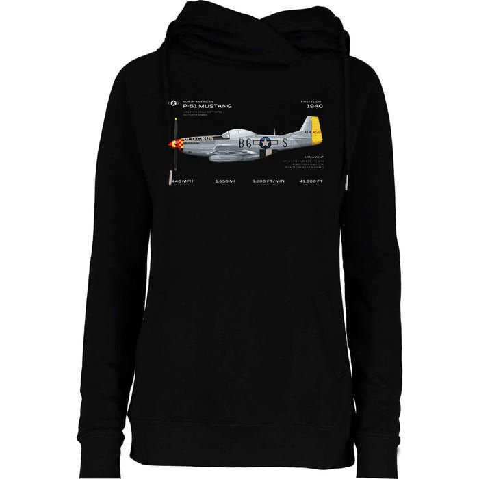 P 51 Mustang WWII Airplane Historic War Bird Fighter Womens Funnel Neck Pullover Hood