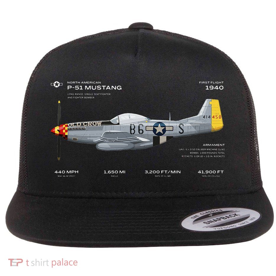 P 51 Mustang WWII Airplane Historic War Bird Fighter Flatbill Hat