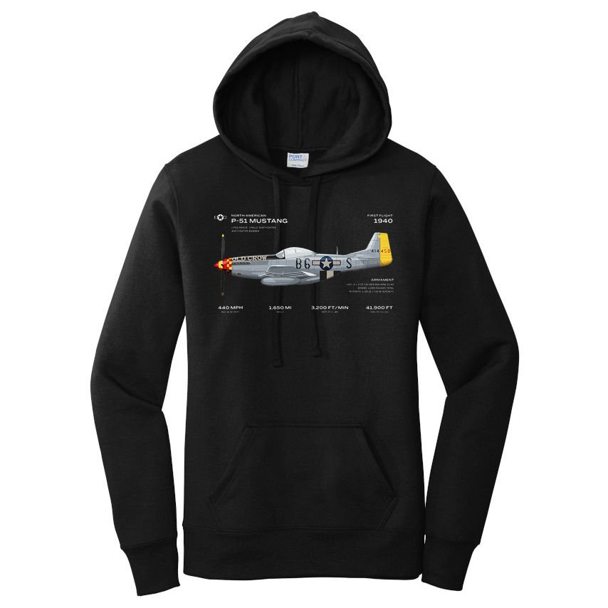 P 51 Mustang WWII Airplane Historic War Bird Fighter Women's Pullover Hoodie